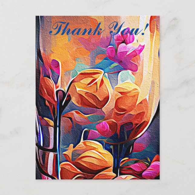 Floral Abstract Art Orange Red Blue Flowers Postcard (Front)