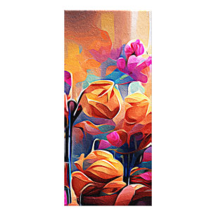 Floral Abstract Art Orange Red Blue Flowers Rack Card