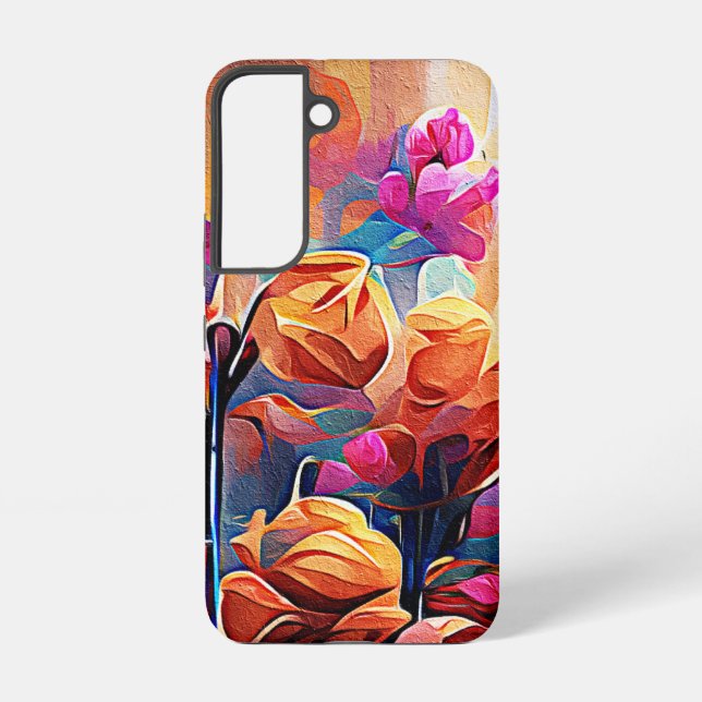 Floral Abstract Art Orange Red Blue Flowers Samsung Galaxy S22 Case (Back)