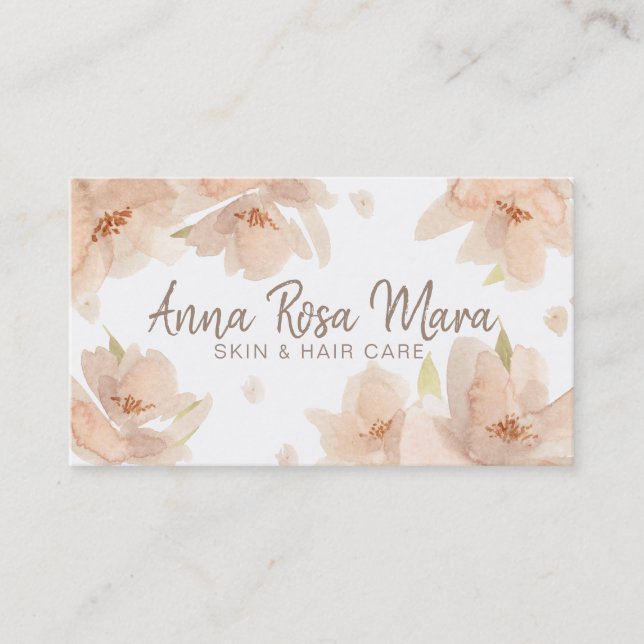 *~* Floral Abstract Beige Peach Soft Watercolor Business Card (Front)