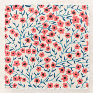 Floral Abstract: Blooming Vintage Pattern. Glass Coaster