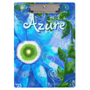 Floral Abstract Blue Green Flowers Personalised Clipboard