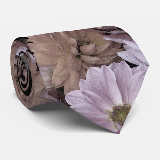 Floral Abstract Dahlia Garden Flowers Tie (Rolled)