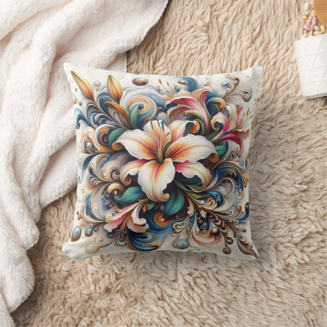 Floral Abstract Design Featuring Lily At Sunrise Cushion (Blanket)