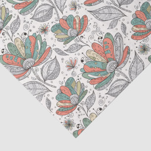 Floral Abstract Doodle Art Style Peach Green Beige Tissue Paper