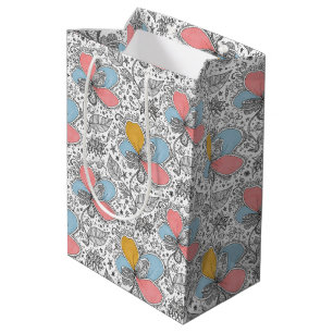 Floral Abstract Doodle Art Style Pink Blue Yellow Medium Gift Bag