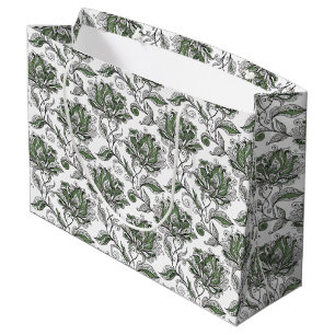 Floral Abstract Doodle Art Style Shades of Green Large Gift Bag
