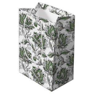 Floral Abstract Doodle Art Style Shades of Green Medium Gift Bag