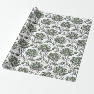 Floral Abstract Doodle Art Style Shades of Green Wrapping Paper