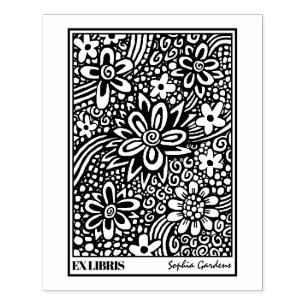 Floral Abstract Ex Libris Rubber Stamp