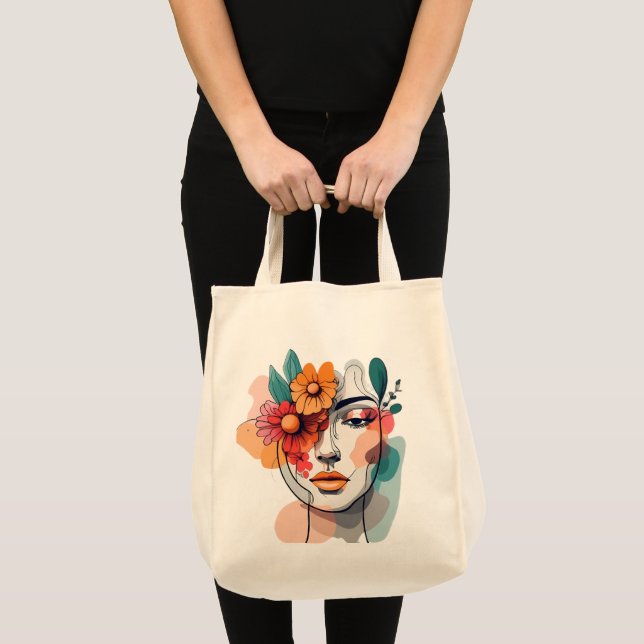Floral Abstract Face Art Tote Bag (Front (Product))