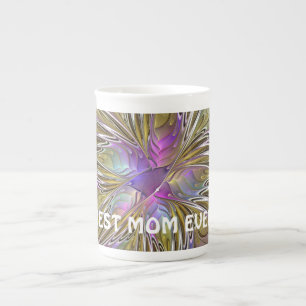 Floral Abstract Fractal With Pink & Gold Best Mum Bone China Mug