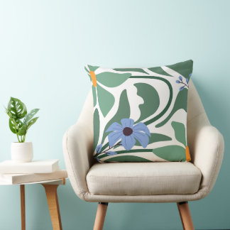 floral abstract green and blue cushion