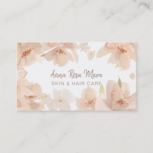 *~* Floral Abstract Peach Beige Soft Watercolor Business Card (Front)