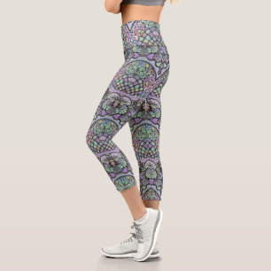 Floral abstract purple pansy mosaic pattern capri leggings
