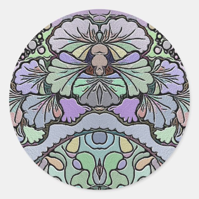 Floral abstract purple pansy mosaic pattern classic round sticker (Front)