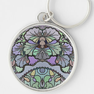 Floral abstract purple pansy mosaic pattern key ring