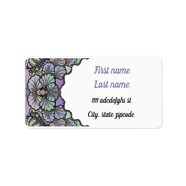 Floral abstract purple pansy mosaic pattern label (Front)