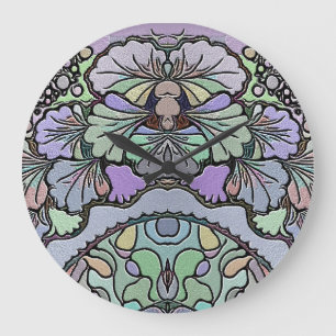 Floral abstract purple pansy mosaic pattern large clock