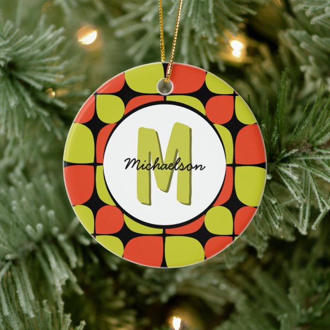 Floral Abstract Retro Pattern Monogrammed Ceramic Tree Decoration (Tree)