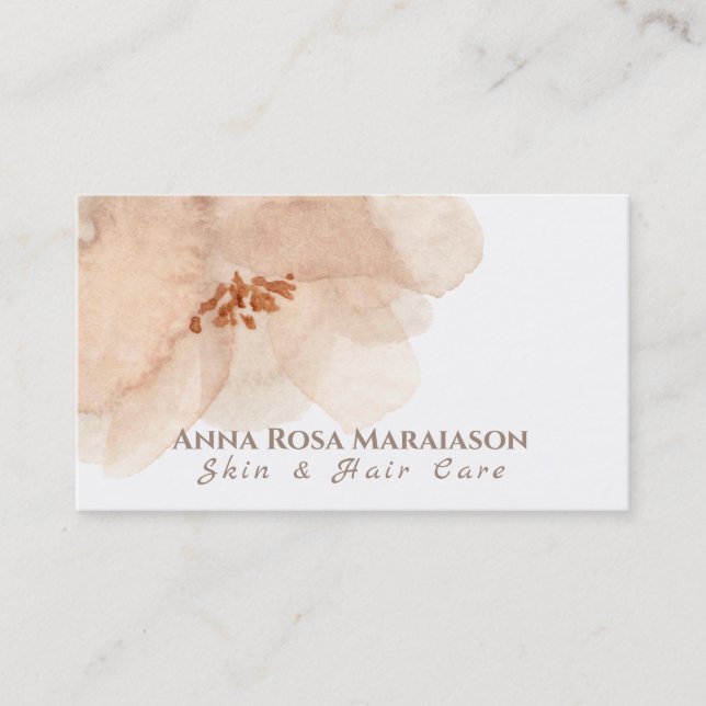 *~* Floral Abstract Soft Peach Beige Watercolor Business Card (Front)