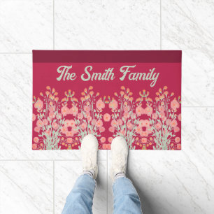 Floral Accented Burgundy Doormat