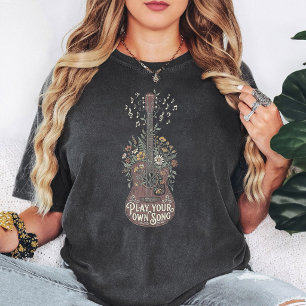 Floral Acoustic Guitar Music Art T-Shirt