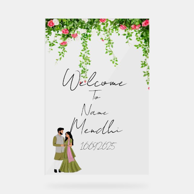 Floral acrylic Mendhi sign  (Front)