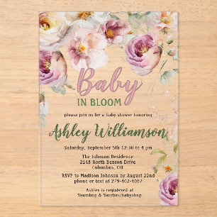 Floral Acrylic Pink Girl Baby in Bloom Shower Invitations