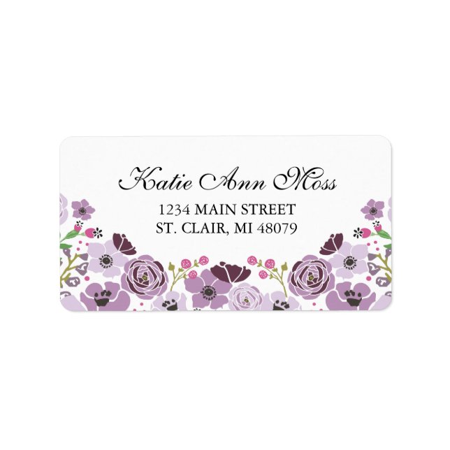 Floral Address Label  | Purple (Front)