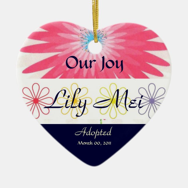 Floral Adoption Announcement Keepsake Ceramic Tree Decoration (Front)