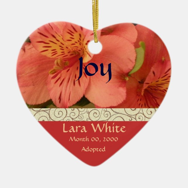 Floral Adoption Announcement Keepsake Ceramic Tree Decoration (Front)