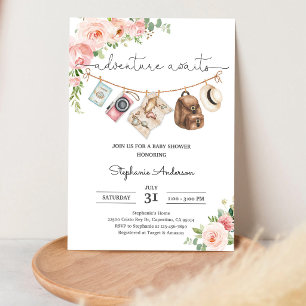 Floral Adventure World Map Baby Shower Invitation