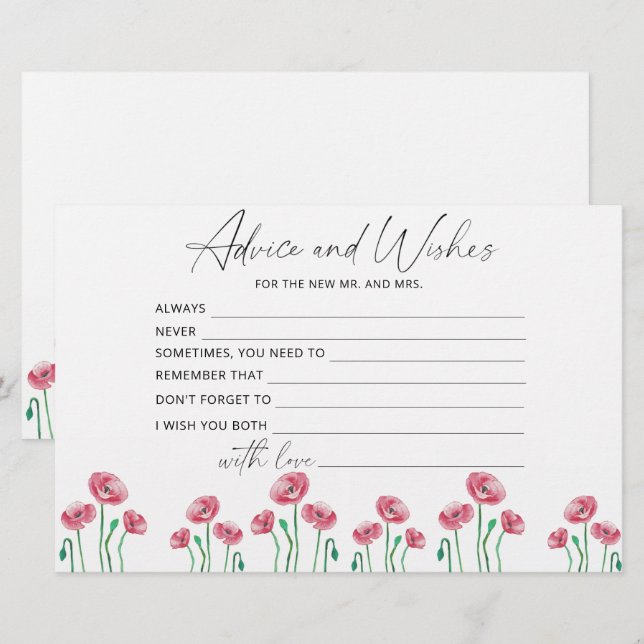 Floral advice and wishes bridal shower stationery (Front/Back)