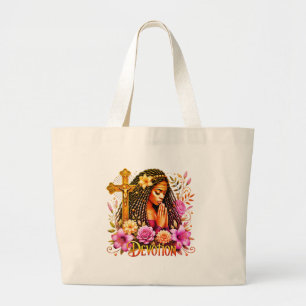 Floral African American Afrocentric Praying Women Large Tote Bag