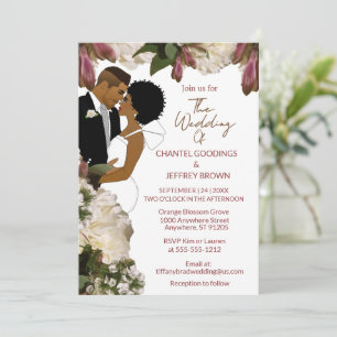 Floral African American Bride and Groom Wedding Invitation
