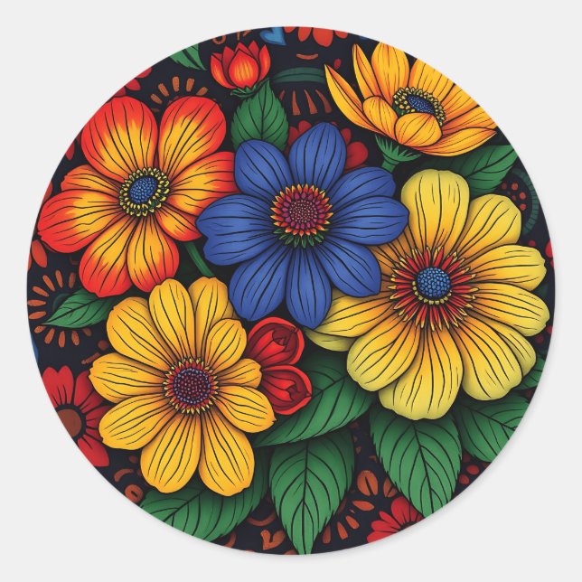 Floral African Tribal Patterns Classic Round Sticker (Front)