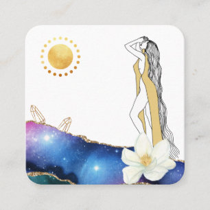 *~* Floral Agate Crystals Cosmic Gold Goddess Squ Square Business Card