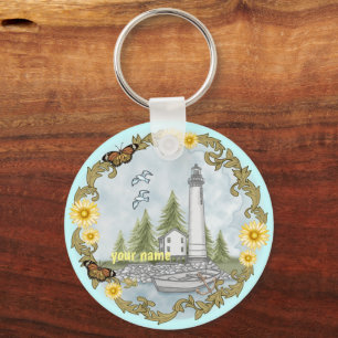 Floral Alabama Lighthouse custom keychain 