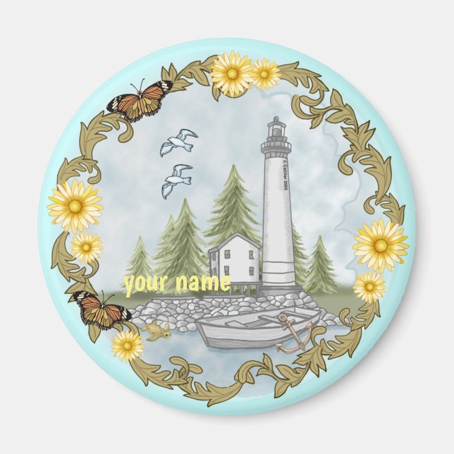 Floral Alabama Lighthouse Magnet (Front)