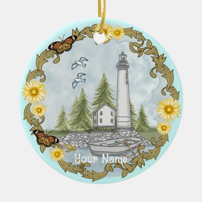 Floral Alabama Lighthouse Ornament (Front)