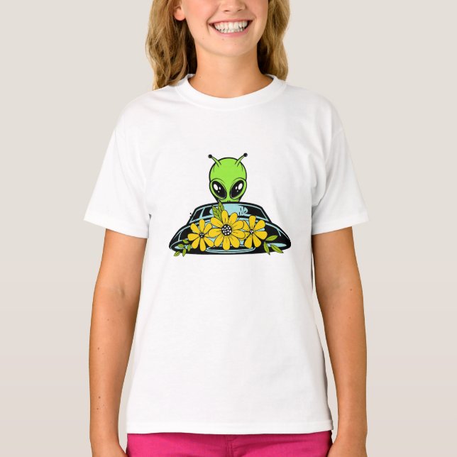 Floral Alien Spaceship  T-Shirt (Front)
