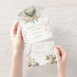 Floral All-in-One Tea Party Invitation with RSVP 