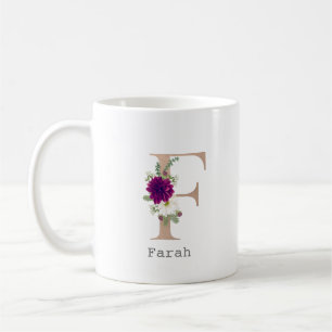 Floral Alphabet custom name letter “ F“ Coffee Mug
