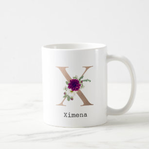 Floral Alphabet custom name letter “ X “ Coffee Mug