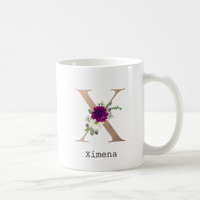 Floral Alphabet custom name letter “ X “ Coffee Mug (Right)