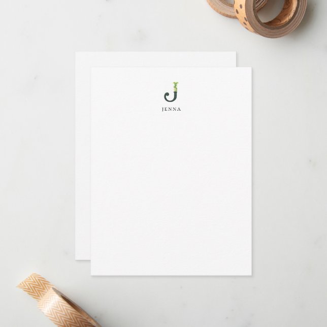 Floral Alphabet - J -  Stationery Note Card (Front/Back In Situ)