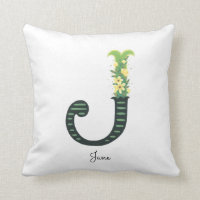 Floral Alphabet - J -  Throw Pillow