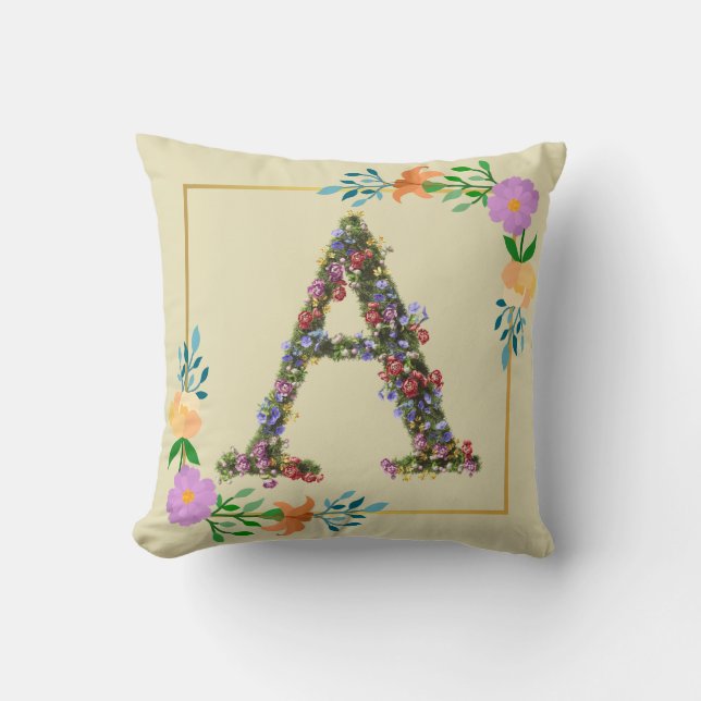 Floral Alphabet Letter A Cushion (Front)