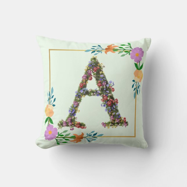 Floral Alphabet Letter A Cushion (Front)